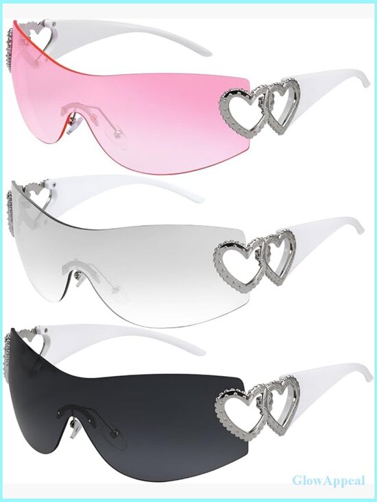 Accessories - Y2K Wrap Around Rimless Sunglasses UV400 Protection 3-Piece Set